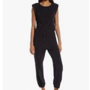 WAYF Hayden Sleeveless Knit Padded Shoulder Jumpsuit Black Terry XS NWT